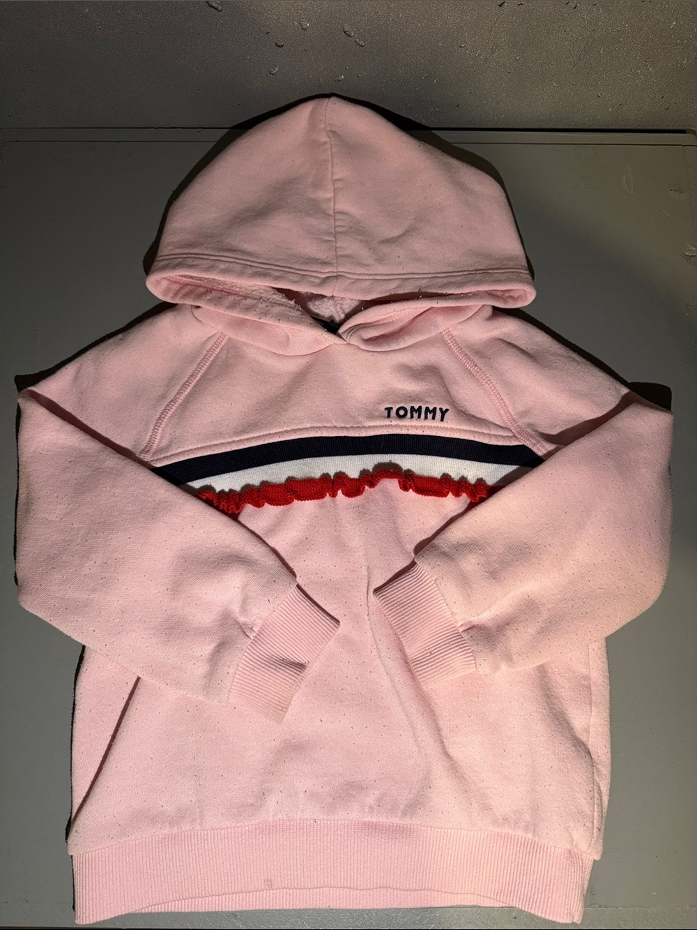 Tommy Hilfiger Pink Kids Hoodie with Red, Navy & White Stripe
